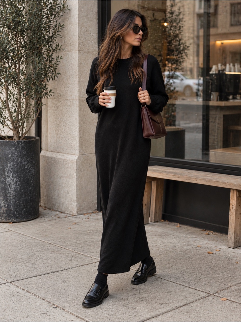 BOA Alice Black Cotton Cashmere Knit Maxi Dress M